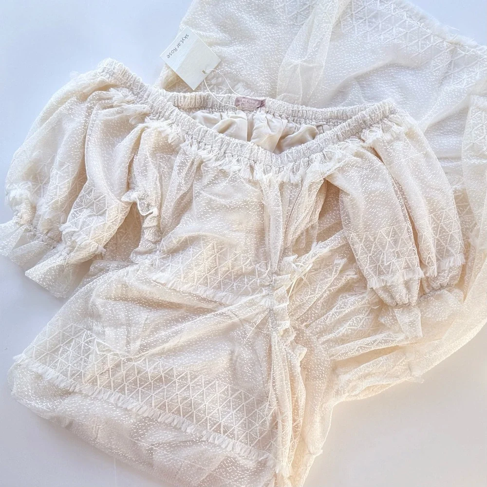 NWT Skylar Rose Off The Shoulder Open Back Boho Tiered Lace Maxi Dress Cream M - Picture 12 of 15